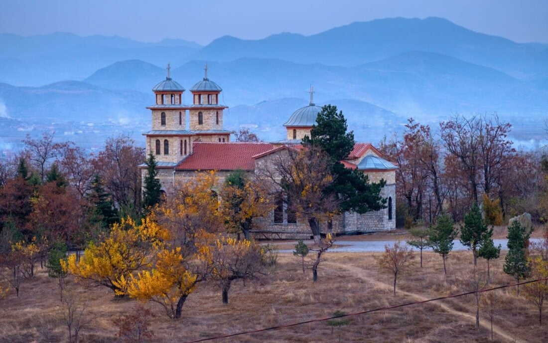 Saint Elijah church on top of a hill in Korce, Albania