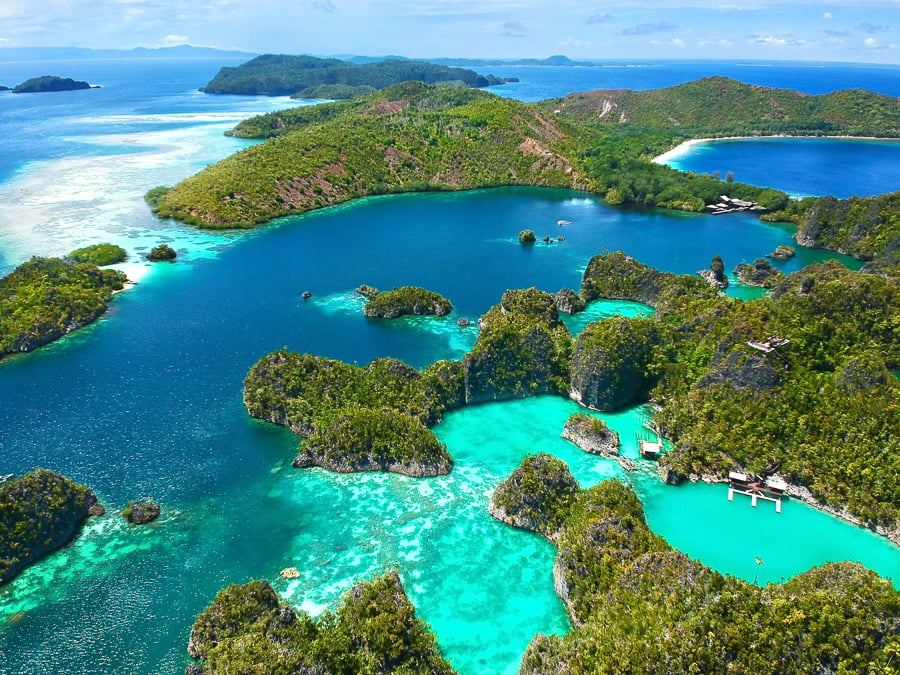 drone view of raja ampat islands
