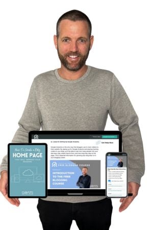 Nick holding his free blogger course contents