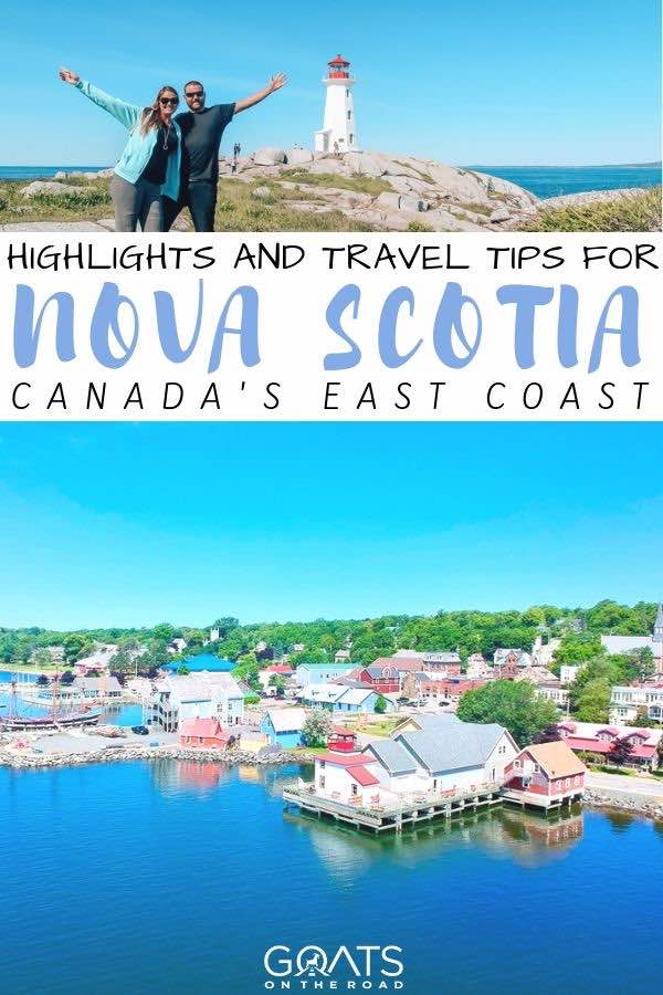 Canada's east coast with text overlay highlights and travel tips for nova scotia