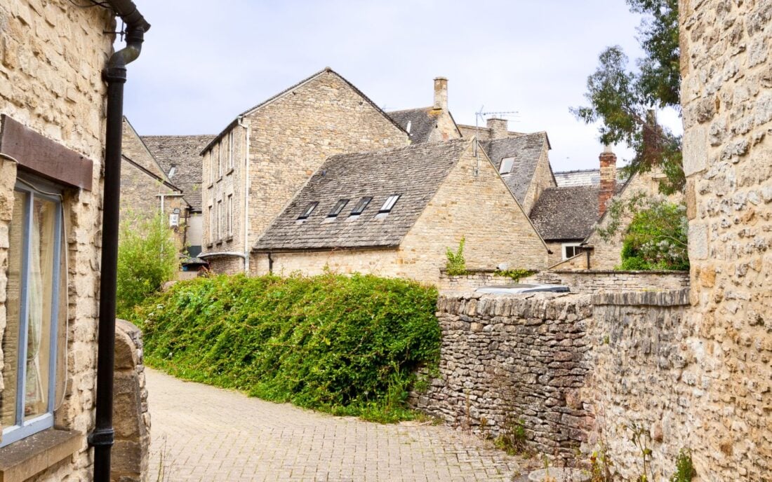narrow street in historic center in Stow-on-the-Wold, Cotswolds