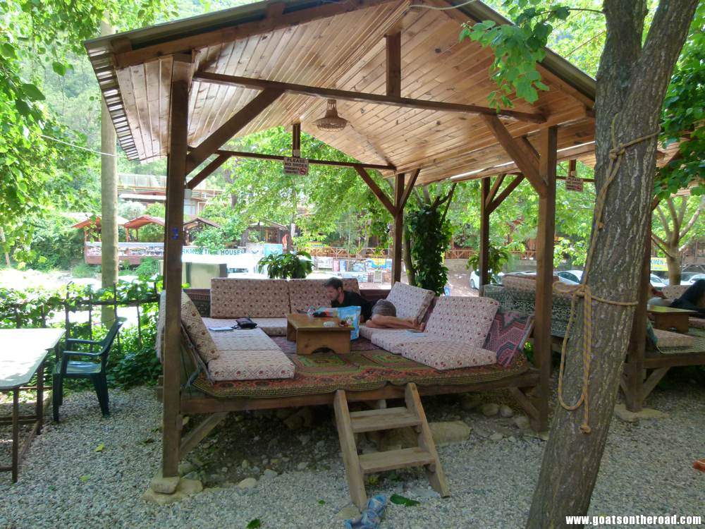 The hangout area at our guesthouse in Olympos, Turkey
