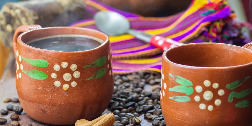 Coffee in traditional mugs in San Miguel de Allende, Mexico